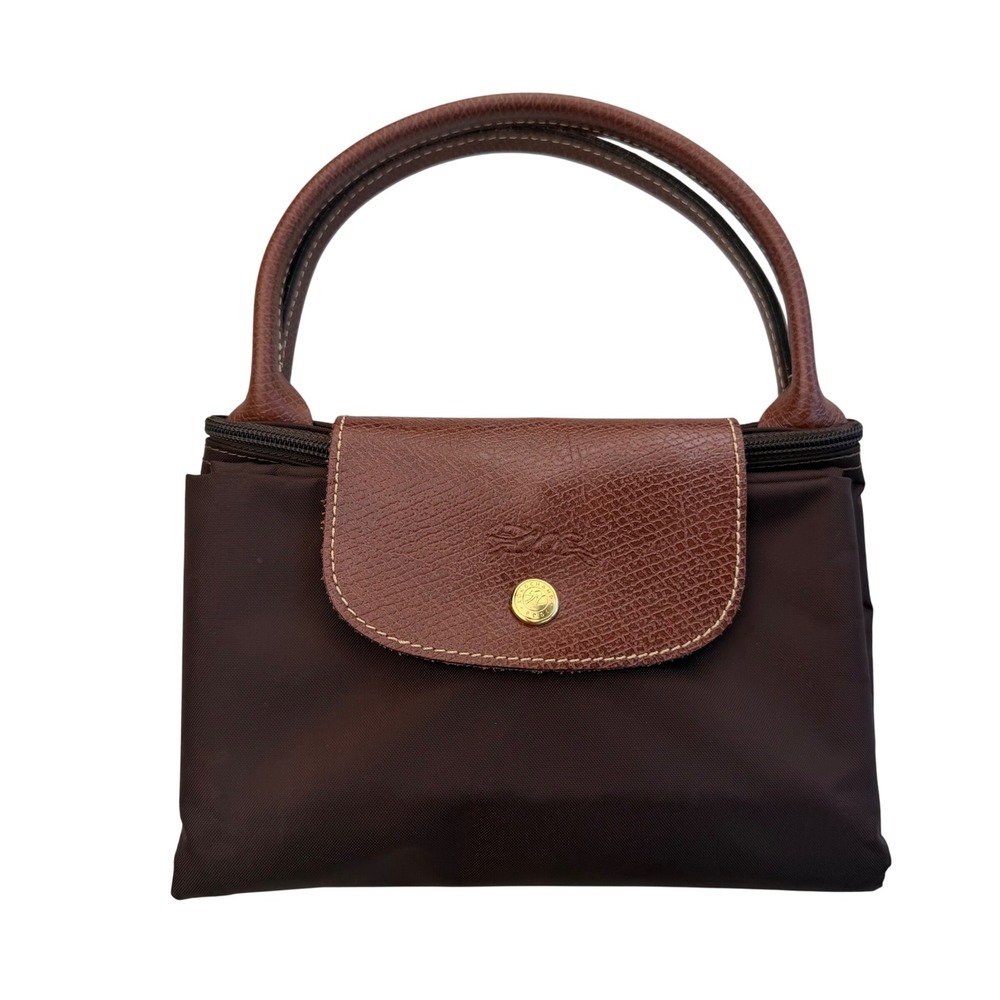 Longchamp Le Pliage Type M Tote Brown Nylon Leather Trim Parisian Chic Size M